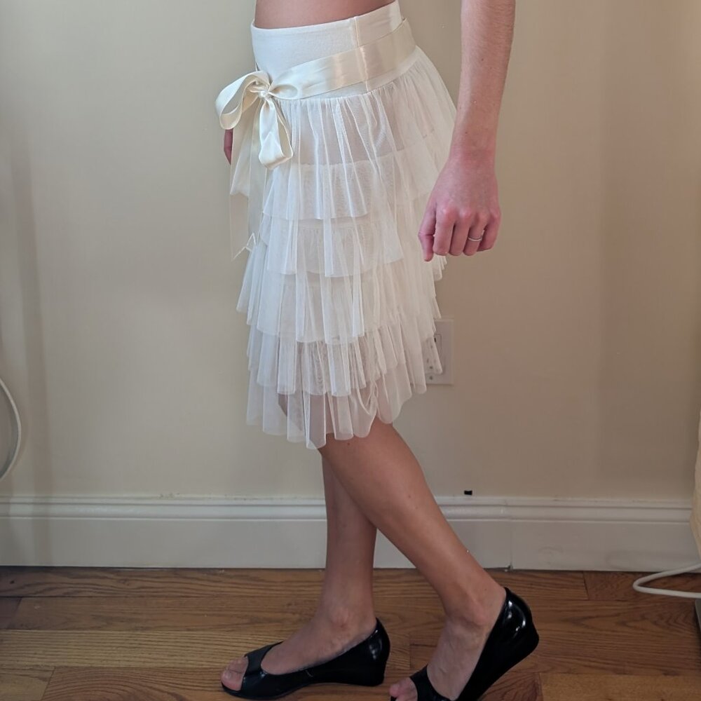 Rinascimento Ivory Layered Tulle Cocktail Skirt with Ribbon Bow Size M Italy - Picture 7 of 16